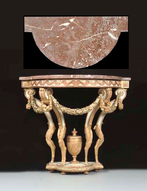 A LOUIS XVI GRAY-PAINTED AND GILTWOOD CONSOLE TABLE