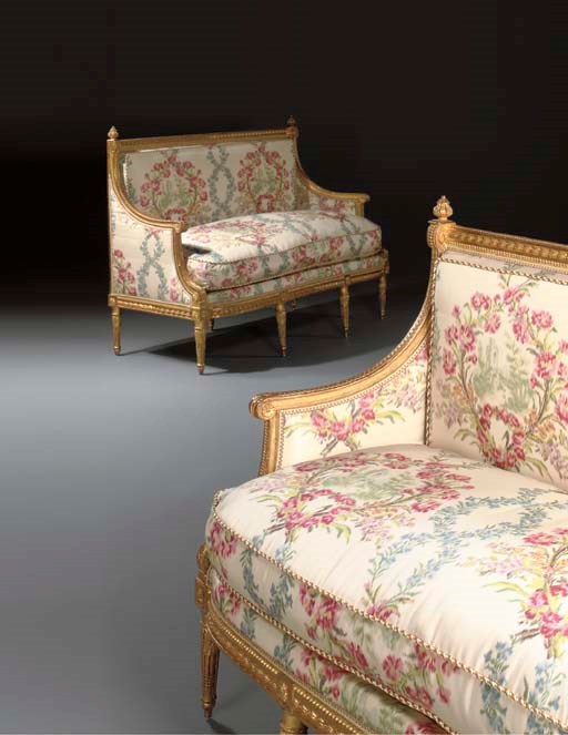 A PAIR OF LOUIS XVI GILTWOOD CANAPES