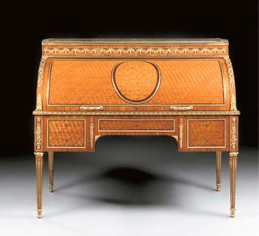 A LOUIS XVI ORMOLU-MOUNTED TULIPWOOD AND PARQUETRY BUREAU A CYLINDRE