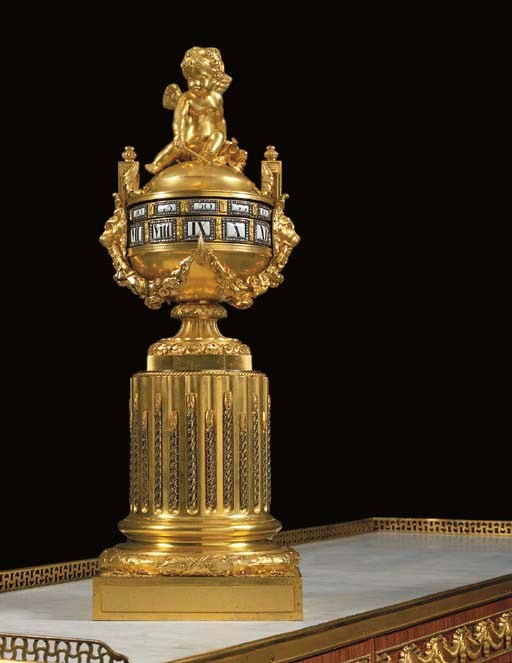 A LOUIS XVI PASTE AND CUT STEEL-MOUNTED ORMOLU PENDULE A CERCLES TOURNANTES