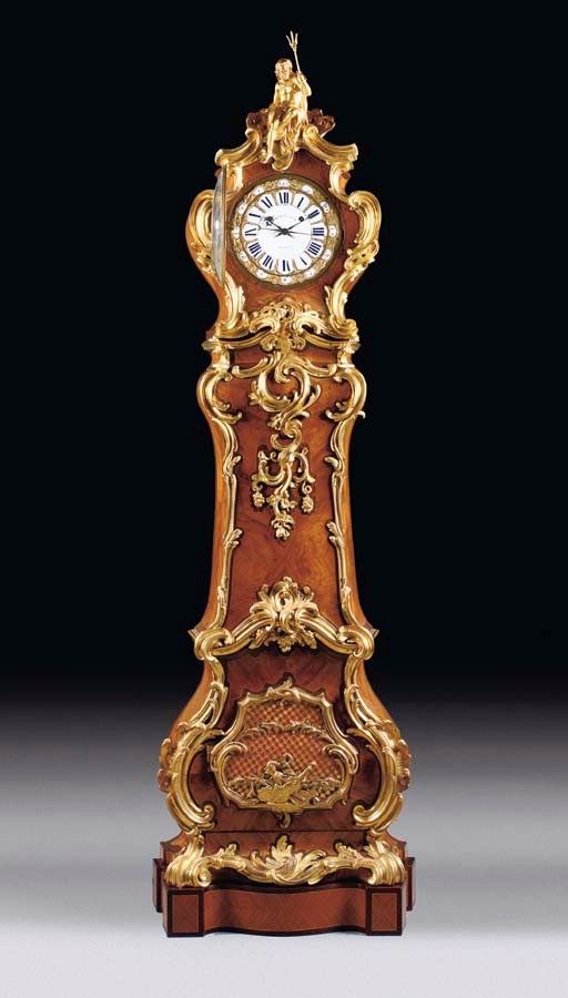 A LOUIS XV ORMOLU-MOUNTED TULIPWOOD AND AMARANTH QUARTER STRIKING AND MUSICAL LONGCASE CLOCK