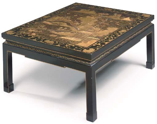 A CHINESE BLACK AND GOLD LACQUER LOW TABLE