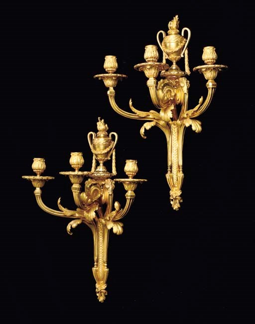 A PAIR OF FRENCH ORMOLU TWO-BRANCH WALL-LIGHTS