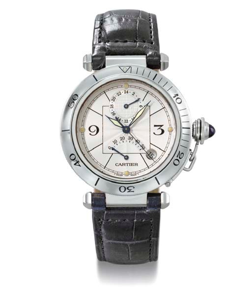 Cartier. A stainless steel self-winding wristwatch with sweep centre seconds, date, 24 hours display and up and down indicator
