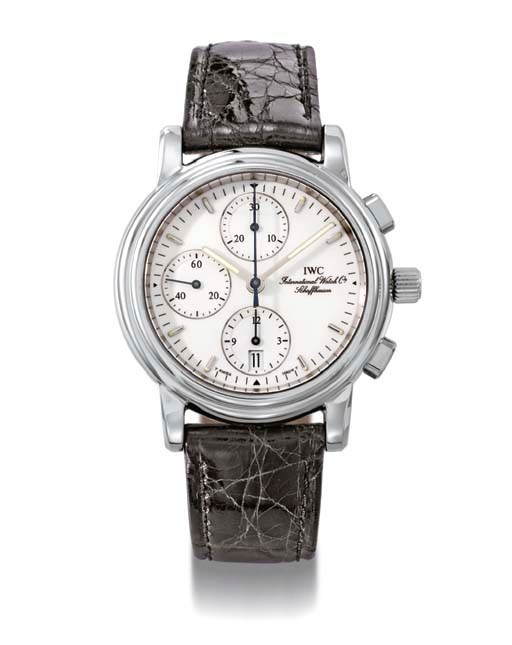 IWC. A fine platinum self-winding chronograph wristwatch with date