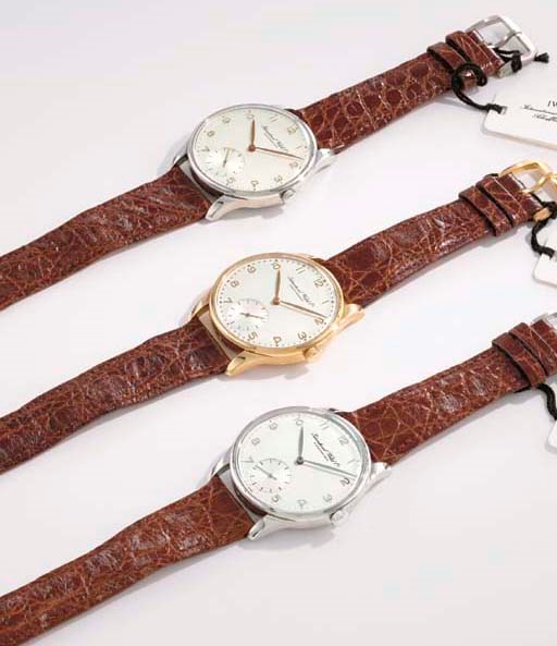 IWC. A rare limited edition set comprising three oversized wristwatches in stainless steel, 18K pink gold and platinum