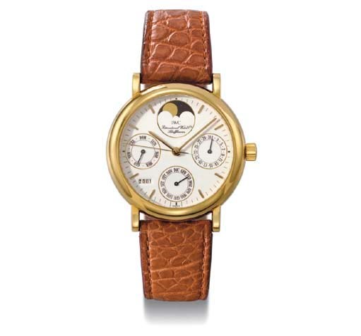 IWC. A fine 18K gold self-winding perpetual calendar wristwatch with sweep centre seconds and phases of the moon