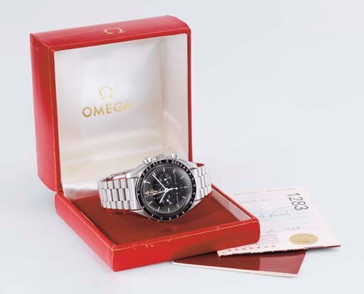 Omega. A rare stainless steel chronograph wristwatch with date, phases of the moon, bracelet and certificate