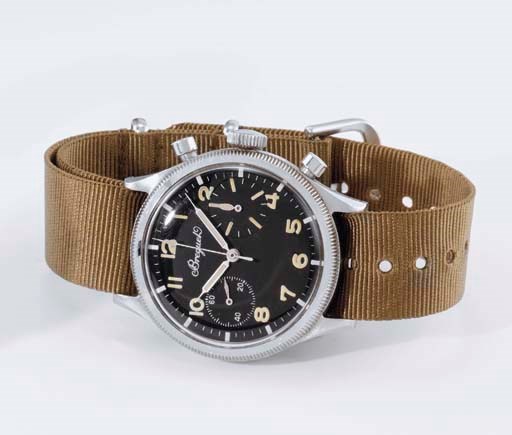 Breguet. A fine and rare stainless steel fly back chronograph wristwatch, made for the French Naval Aviation Forces