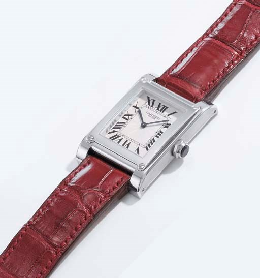 Cartier. A fine platinum rectangular wristwatch