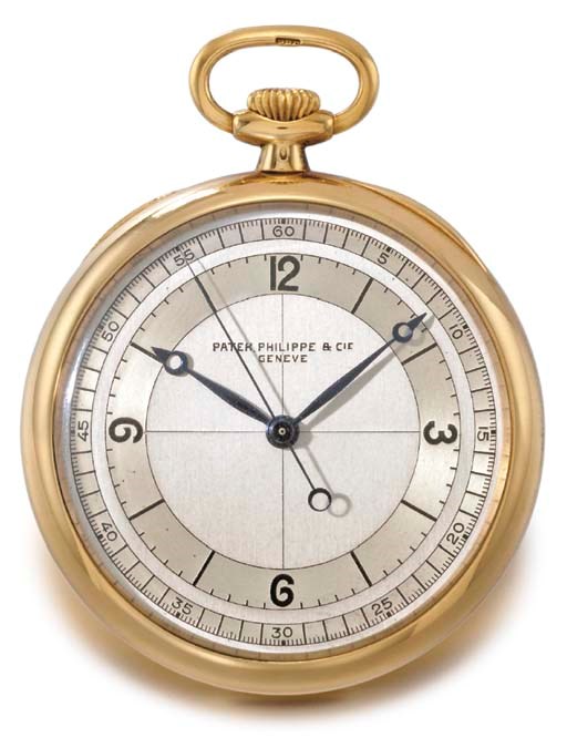 Patek Philippe. A fine and unusual 18K gold openface keyless lever watch with sweep centre seconds and sector dial