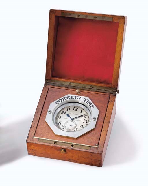 Jules Jürgensen. A fine and rare nickel-plated openface keyless lever deck watch with original wooden display box