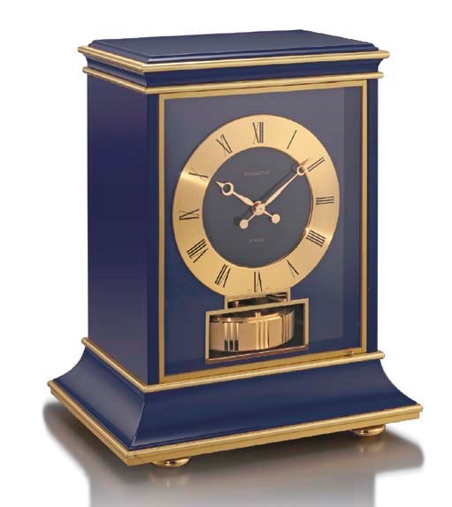 Jaeger-LeCoultre. An unusual gilt and blue lacquer Atmos clock