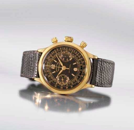 Rolex. A fine and rare 18K gold chronograph wristwatch with black dial