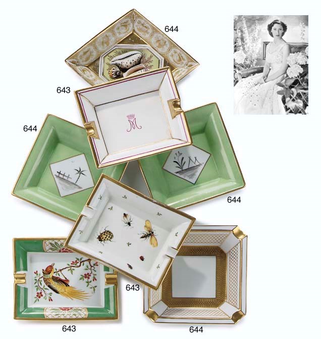 THREE PORCELAIN DISHES AND AN ASHTRAY