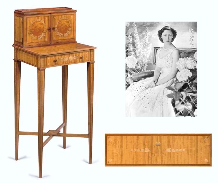 PRINCESS MARGARET'S BONHEUR DU JOUR A SATINWOOD AND MARQUETRY BONHEUR DU JOUR