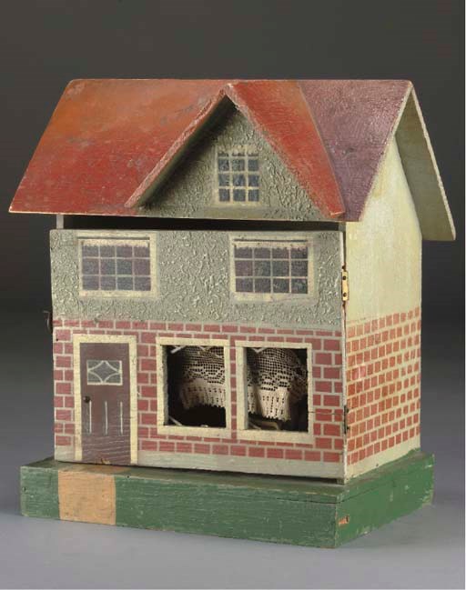 A small German stencilled wood dolls' house