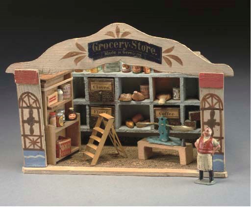 A German miniature painted wood Grocery Store