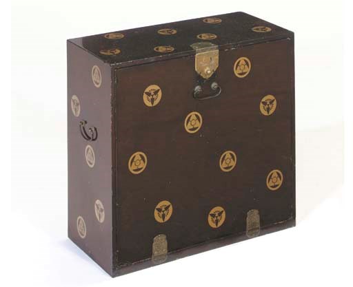 A black lacquer and gilt doctor's medicine chest