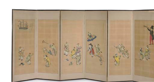 A Japanese six-panel paper screen