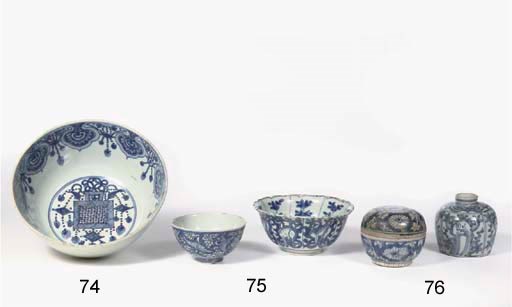 A late Ming blue and white box and cover and two jarlets