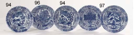 Two blue and white 'kraak porselein klapmuts' bowls