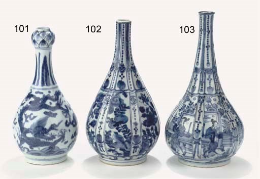 A blue and white bottle vase