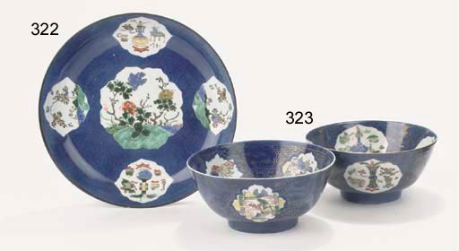 Two famille verte powder-blue bowls