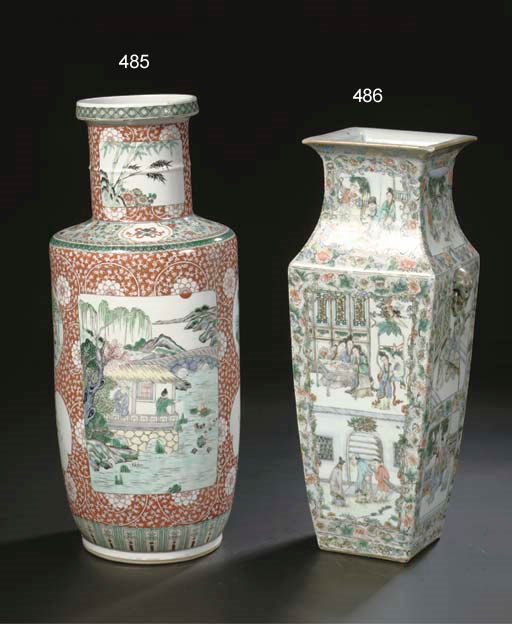 A famille verte tapering square vase