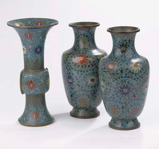 Three cloisonne vases