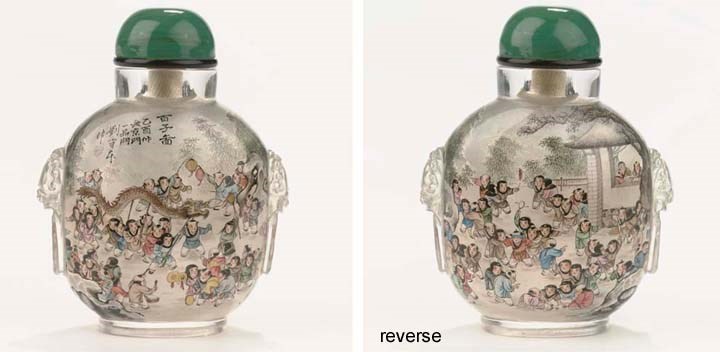 An inside-painted glass bottle