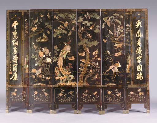 A black laquered six-fold screen