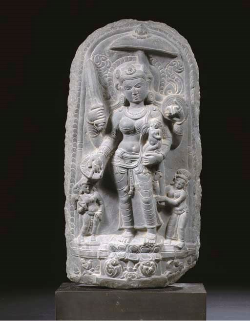 A Northeast Indian, Pala period, phyllite stone stele with Parvati