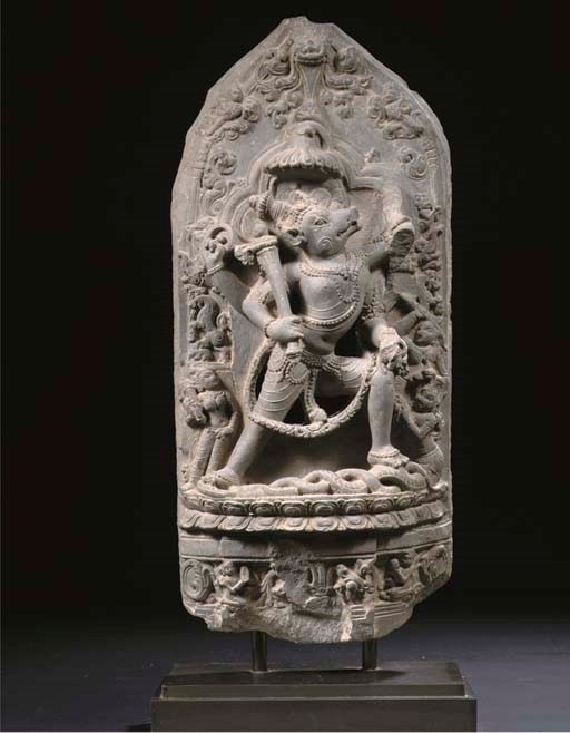 A Northeast Indian, Pala period, phyllite stone stele with Varaha