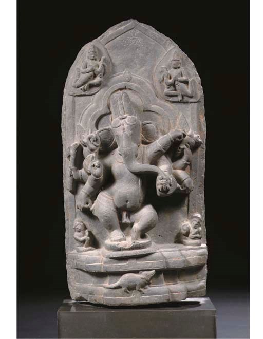 A Northeast Indian, Pala period, phyllite stone stele with Ganesha