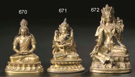 A sino-Tibetan gilt-bronze figure of Amitayus