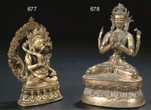 A Tibetan gilt-bronze figure of Sadaksharilokeshvara