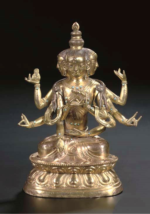 A Mongolian gilt-bronze figure of Usnishavijaya