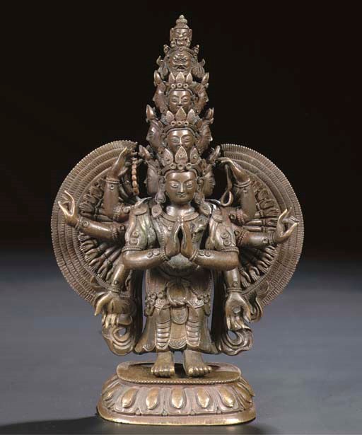 A Sino Tibetan bronze figure of Ekadashalokeshvara