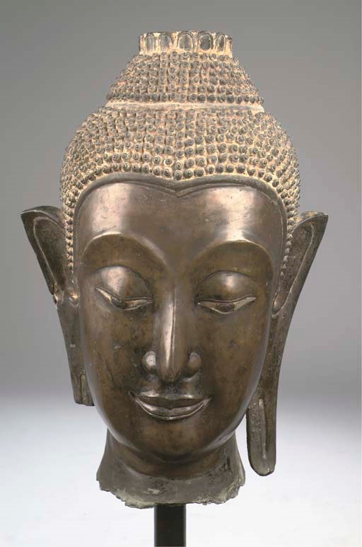 A Thai, Ayutthaya style, bronze head of Buddha Sakyamuni