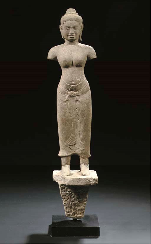 A Khmer, Baphuon style, sandstone female figure