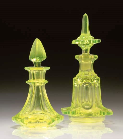 TWO BOHEMIAN 'ANAGRUN' SCENT-FLASKS AND STOPPERS