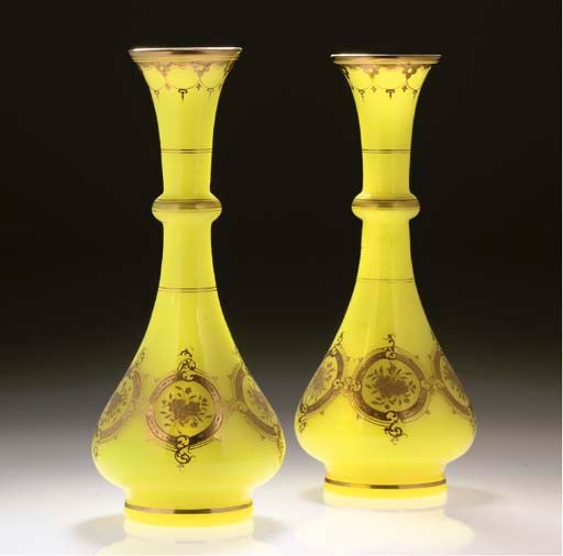 A PAIR OF FRENCH BRIGHT-YELLOW OVERLAY VASES