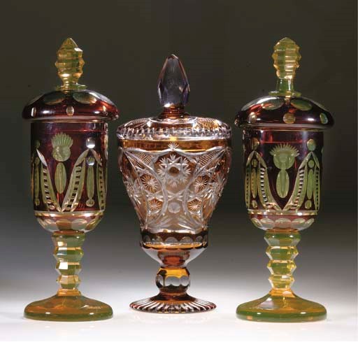THREE CONTINENTAL GOBLETS AND COVERS