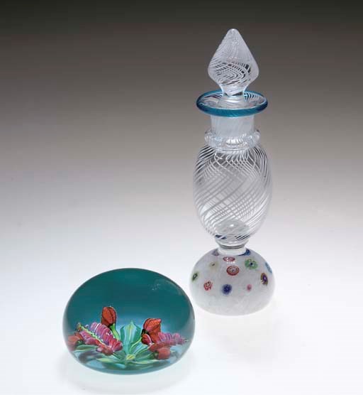 A ST LOUIS SCENT-BOTTLE AND STOPPER AND A WEIGHT