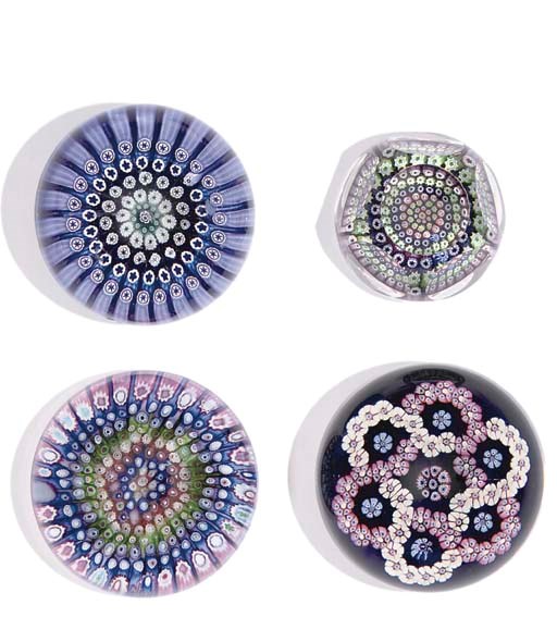 FOUR VARIOUS ENGLISH MILLEFIORI WEIGHTS