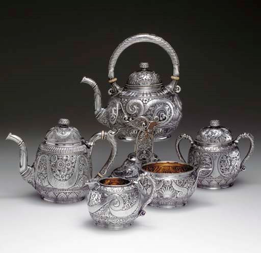A SILVER FIVE-PIECE TEA SERVICE**