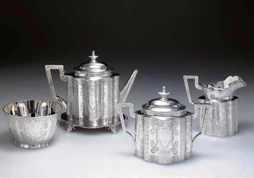 A SILVER FOUR-PIECE TEA SERVICE**