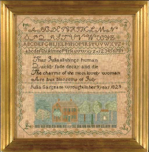 A SILK ON LINEN NEEDLEWORK SAMPLER