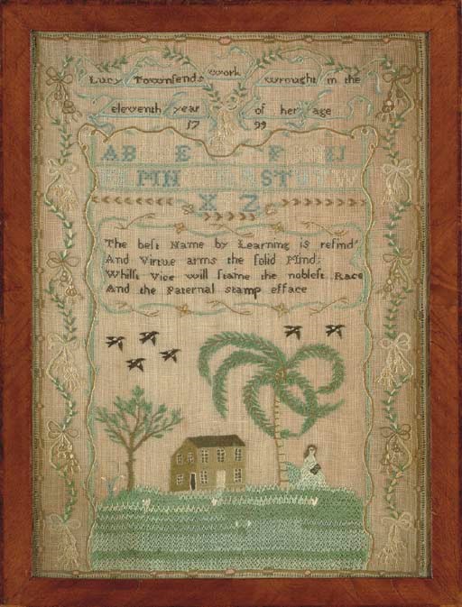 A SILK ON SILK NEEDLEWORK SAMPLER